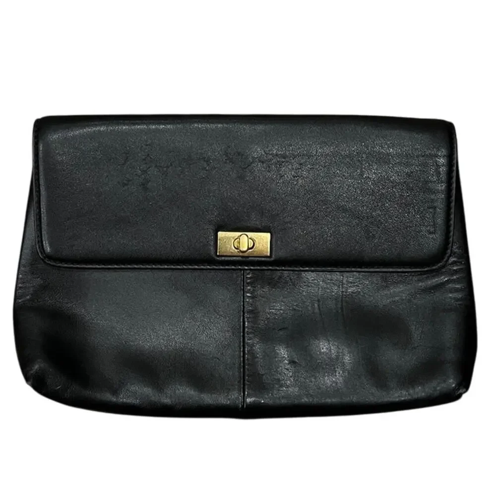 J.Crew Black Structured Leather Clutch Purse – Style 13996